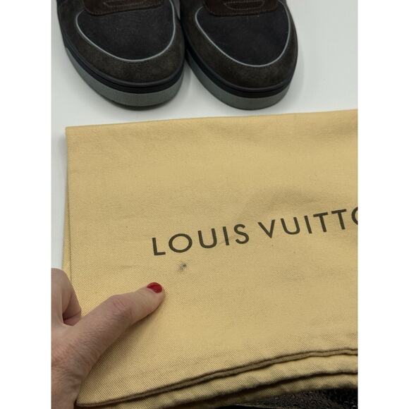 RARE!!! LOUIS VUITTON Tribe Blue Brown Suede Nubuck High Top Sneakers Sz LV 6.5 - Picture 3 of 16